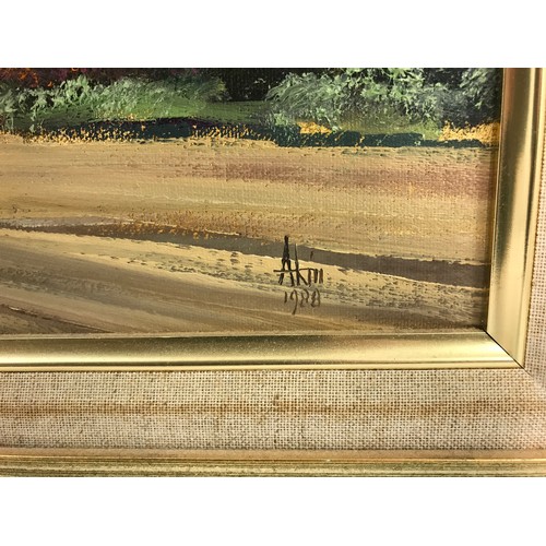 11 - ALAN KING OIL ‘BRANCH LINE HALT’ DEPICTING TRAIN AND VINTAGE CAR