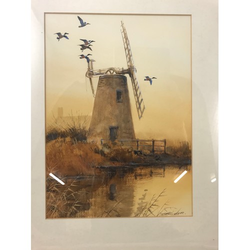 31 - SIMON TRINDER WATERCOLOUR DEPICTING A WINDMILL AND A PRINT