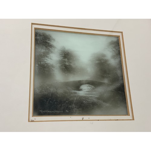 33 - SMOKED PAINTED PICTURE BY MAURICE WILLIAM CRAWSHAW, 12.5 CM X 11.5 CM, IN FRAME