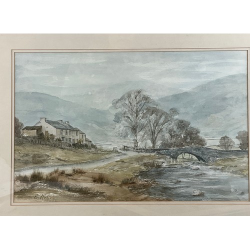 34 - E HODSON, COCKLEY BECK BRIDGE, WATERCOLOUR, 32CM X 50CM, SIGNED; C AVORY, BLUEBELLS IN DEVONSHIRE, W... 