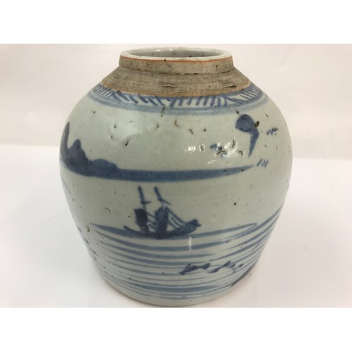 155 - ORIENTAL GINGER JAR LACKING COVER 16cm TALL