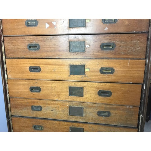 509 - MULTI DRAWER MAHOGANY ARCHITECT’S CABINET WITH GOOD QUALITY MAHOGANY LINED DRAWERS, MILITARY TYPE HA... 