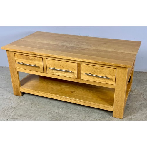 LIGHT OAK COFFEE TABLE WITH DRAWERS , approx. 110 x 60 cm