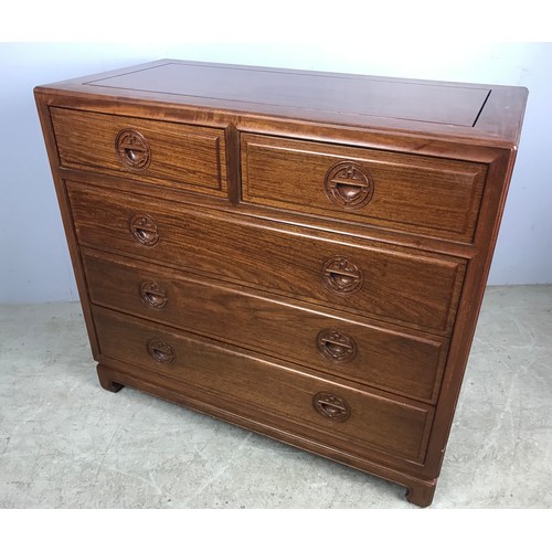 588 - ORIENTAL HARDWOOD CHEST OF TWO OVER THREE DRAWERS 91cm LONG