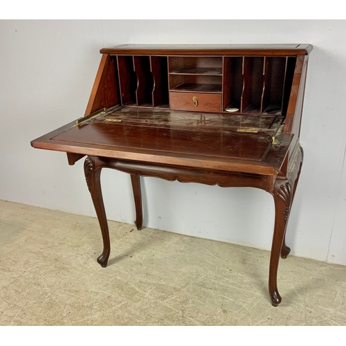 547 - ORIENTAL HARDWOOD BUREAU ON CABRIOLE LEGS, APPROX. 91 cm