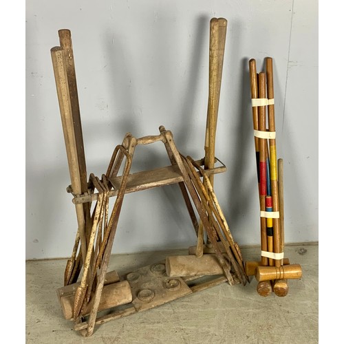 421 - ‘THE USBORNE’ F.H. AYRES CROQUET CARRIER STAND AND PART SET TOGETHER WITH MORE MODERN PART SET