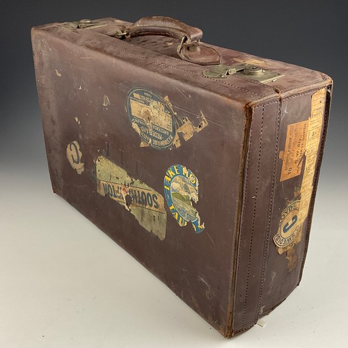 248 - A PIG SKIN SUITCASE, A LARGE LEATHER SUITCASE AND FOUR OTHER CASES. (6)