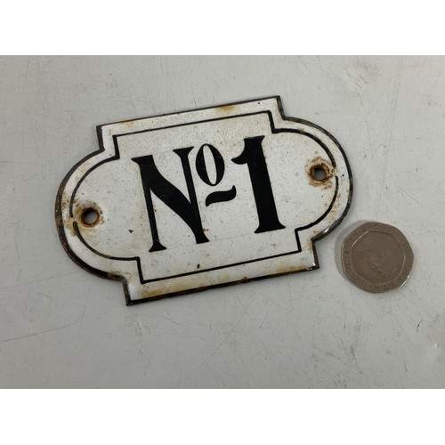 26 - SMALL ENAMEL DOOR PLATE NO1, APPROX. 9 CM X 6 CM