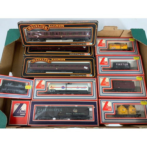 365 - LIMA BOXED ROLLING STOCK, 6 WAGONS & PALETHORPES. MAINLINE 3 BOXED MK1 COACHES IN MAROON