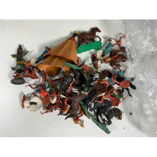 87 - LARGE BOX OF BRITAINS & OTHER MILITARY FIGURES, MOSTLY PLASTIC, INC. ROYAL MARINES & BAND, MIDDLESEX... 