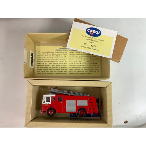 105 - CORGI FIRE ENGINE COLLECTION, 97355 AEC NOTTINGHAM, AMERICAN LAFRANCE, AEC PUMP CLEVELAND, AEC LADDE... 