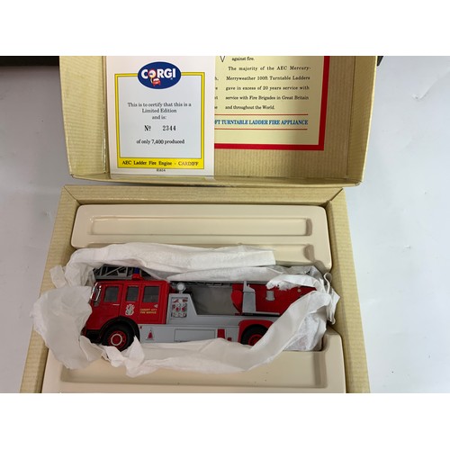 105 - CORGI FIRE ENGINE COLLECTION, 97355 AEC NOTTINGHAM, AMERICAN LAFRANCE, AEC PUMP CLEVELAND, AEC LADDE... 