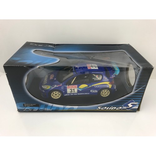 73 - SOLIDO 1:18 2 AS NEW BOXED MODELS, RACING COLLECTION PUGUEOT 908, & SOLIDO PEUGEOT 206, BOX SLIGHTLY... 