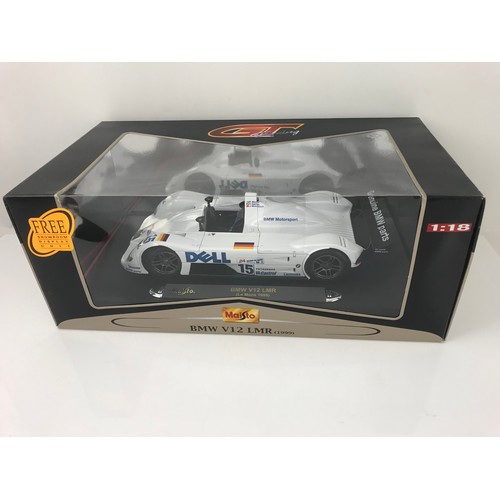 74 - 74 TWO BOXED 1:18 RACING CARS, MAISTO BMW V12 LMR (1999) BOXED WITH BANDING, & MINICHAMPS 18, F1 WIL... 