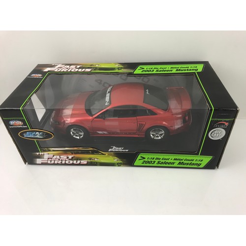 76 - 3 BOXED 1:18 SCALE JOY RIDE CARS, THE FAST & FURIOUS COLLECTION, 2003 SALEEN MUSTANG WITH ORIGINAL B... 