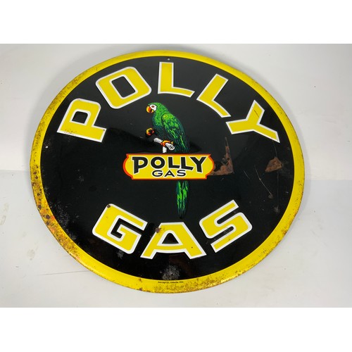 1 - VINTAGE POLLY GAS TIN PLATE CIRCULAR ADVERTISING SIGN, MARKED AAA SIGN CO. COLTSVILLE, OHIO, APPROX.... 