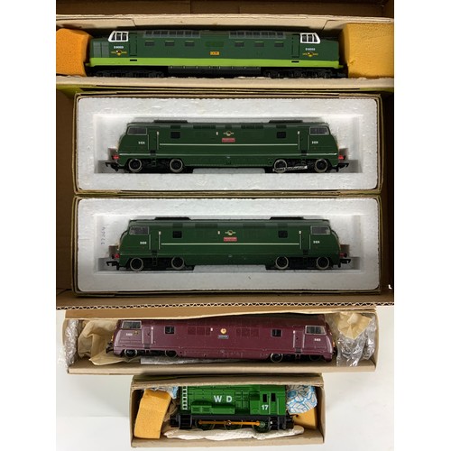 283 - MAINLINE WARSHIPS X3, D824 IN GREEN (X2), D823 MAROON, LIMA DELTIC D9003 MELD & HORNBY CLASS 08 SHUN... 