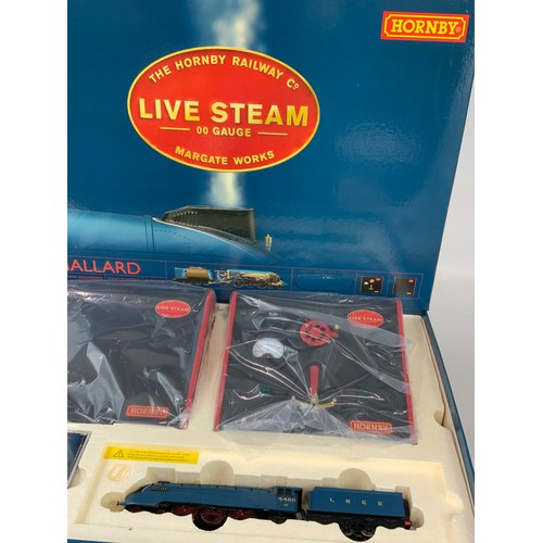 475 - HORNBY R1041 LIVE STEAM MALLARD SET, PLUS ROLLING ROAD, IN ORIGINAL TRADE BOX, APPEARS UNUSED