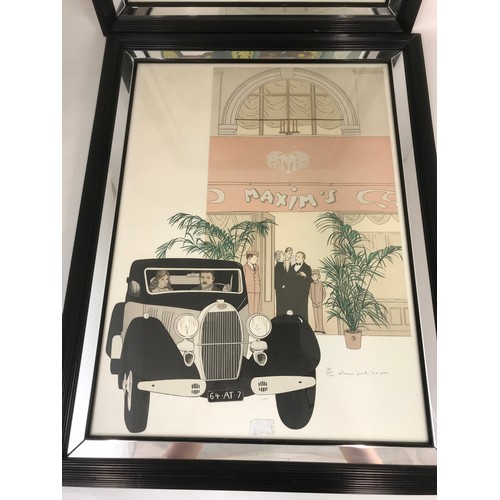 20 - PAIR OF FRENCH ART NOUVEAU STYLE WELL FRAMED PRINTS DEPICTING MAXIMS CAFÉ OF MOTORING INTEREST.  THE... 