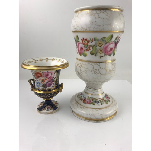 152 - COALPORT VASE & COVER WITH HAND PAINTED FLORAL CARTOUCHE & RAMS HEAD HANDLES WITH A HAND PAINTED  CA... 