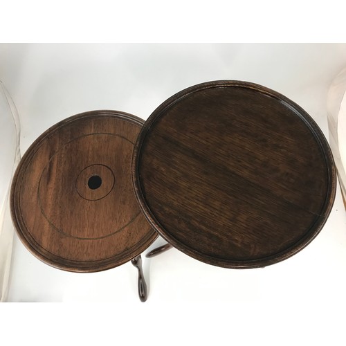 616 - 2 OCCASIONAL TABLES EACH ON PEDESTAL WITH TRIPOD BASE