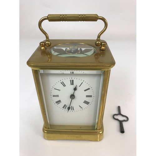 242 - FRENCH GILT BRASS 4 GLASS CARRIAGE CLOCK