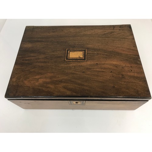 268 - WALNUT WRITING SLOPE WITH FITTED INTERIOR AND AN INLAID MAHOGANY BOX