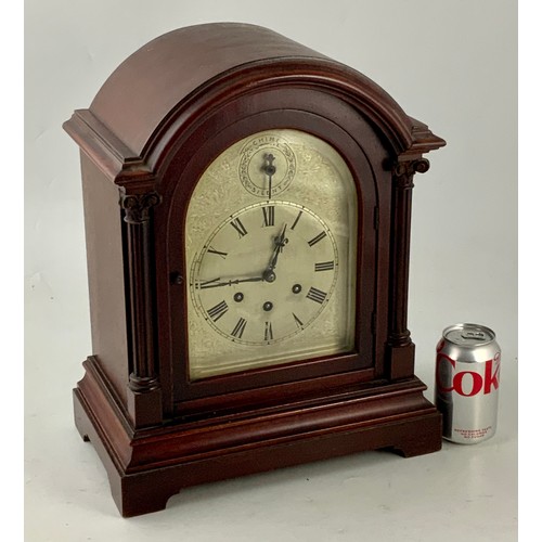 243 - MAHOGANY CASED BRACKET CLOCK WITH SANDERS, PECKHAM IVORINE LABEL VERSO, GUSTAV BECKER CHIMING MOVEME... 