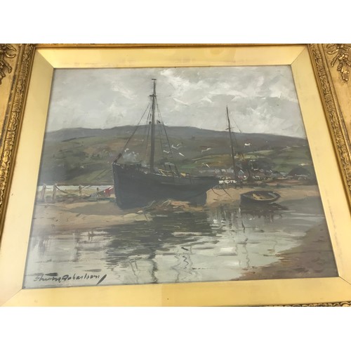 36 - OIL DEPICTING AN ESTUARY SCENE –INDISTINCTLY SIGNED