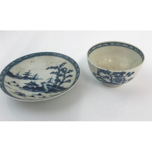 177 - FIRST PERIOD WORCESTER TEA BOWL A/F AND SAUCER