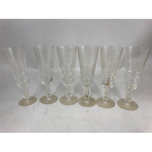 225 - 6 WATERFORD CRYSTAL FLUTED GLASSES  & 5 WINE GLASSES