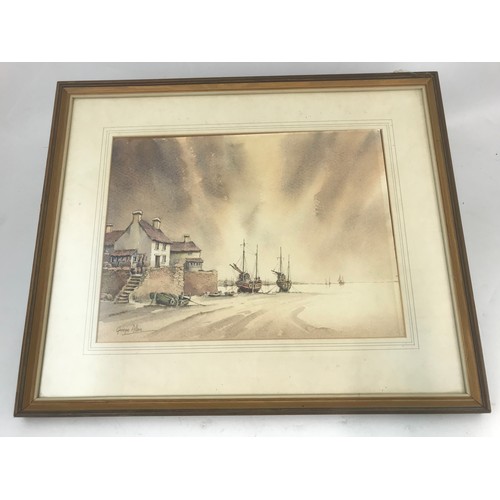 15 - WATERCOLOUR DEPICTING COASTAL SCENE SIGNED GEORGE ALLEN