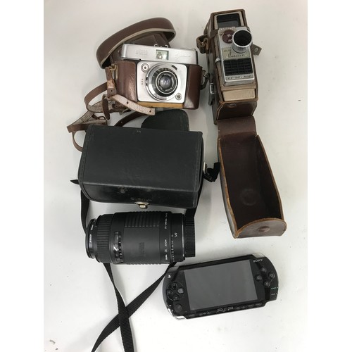 323 - MISC. CAMERAS AND CAMERA ACCESSORIES, LENSES ETC. INC. CANON AND PENTAX AND A SONY PSP