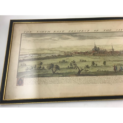 1 - COLOURED ENGRAVING, NORTH EAST PROSPECT OF THE CITY HEREFORD, SAMUEL AND NATHANIEL BUCK, DATED 1732,... 