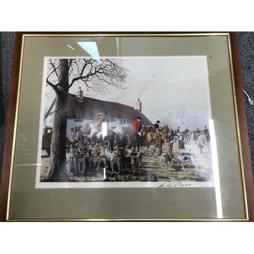 21 - MISC. PICTURES AND PRINTS INC. LOCAL OIL, HUNT SCENE AND A WATERCOLOUR RURAL SCENE (3)