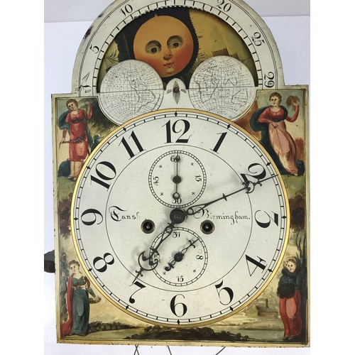 250 - MAHOGANY LONGCASE CLOCK HAVING PAINTED DIAL WITH MOON PHASE TO ARCH – 8 DAY MOVEMENT POSSIBLY TANSLE... 