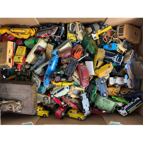 68 - DIECAST SELECTION, TWO TRAYS OF PLAYWORN,  SOME DINKY AND EARLY CORGI, AND A QTY OF EMPTY BOXES. Mos... 