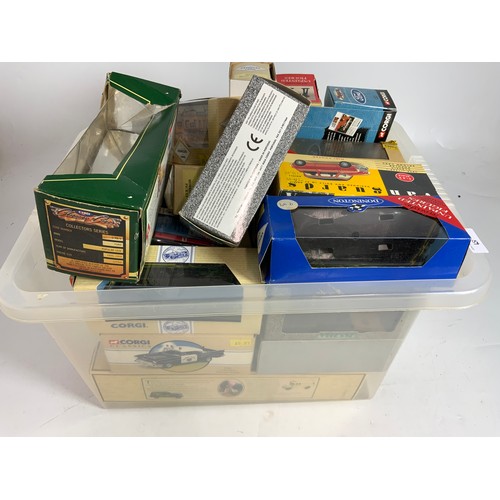 68 - DIECAST SELECTION, TWO TRAYS OF PLAYWORN,  SOME DINKY AND EARLY CORGI, AND A QTY OF EMPTY BOXES. Mos... 