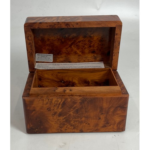 267 - FRENCH WOODEN BOX WITH EMBOSSED PEWTER DECORATION TO THE HINGED LID