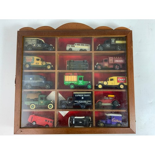 69 - 8 PLINTH MOUNTED DCA RACING CARS, PLUS SMALL LLEDO DISPLAY DISPLAY CABINET WITH CARS