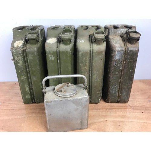 29 - FOUR JERRY CANS AND AN ALUMINIUM CAN