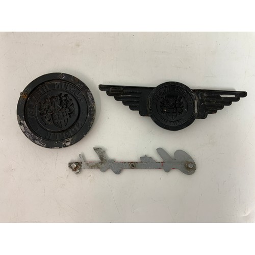 37 - AUSTIN HEALEY BADGES, AUSTIN HEALEY SPRITE STEERING WHEEL BOSS, WINGED BADGE & CAST METAL AUSTIN-HEA... 