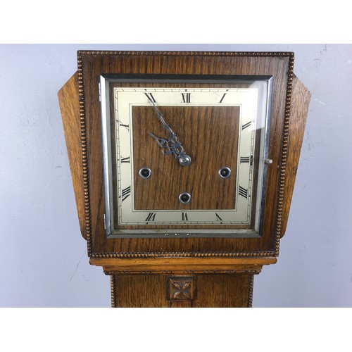 248 - DECO STYLE OAK GRANDMOTHER CLOCK  143cm TALL