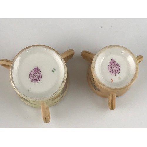 185 - 2 ROYAL WORCESTER MINIATURE BLUSH DECORATED TYGS