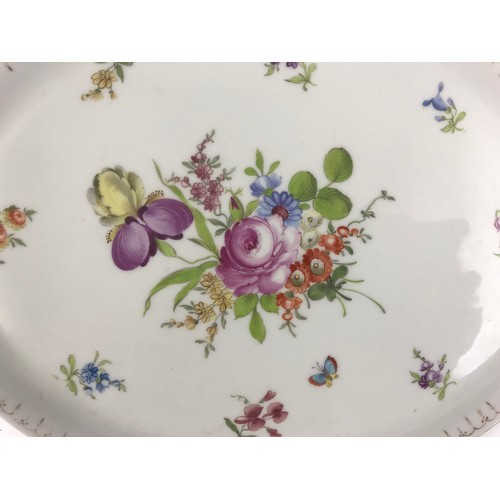 178 - OVAL DISH WITH HAND PAINTED FLOWER AND BUTTERFLY DECORATION MARKED ON THE UNDERSIDE DRESDEN A M B HI... 