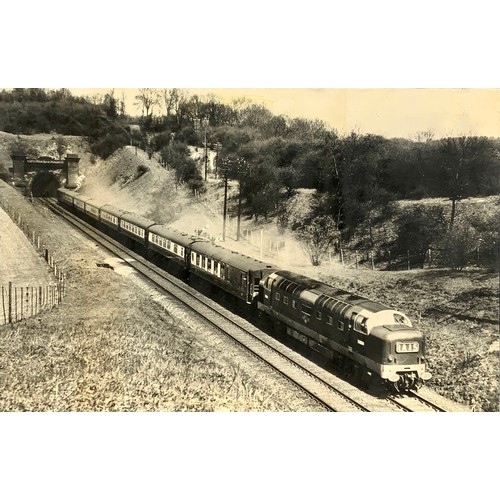 299 - RAILWAY PICTURE OF DELTIC CLASS 55 D9004 ON A PULLMAN RAKE ON THE ECML. 183 CM X 122 CM TRAIN POSTER... 