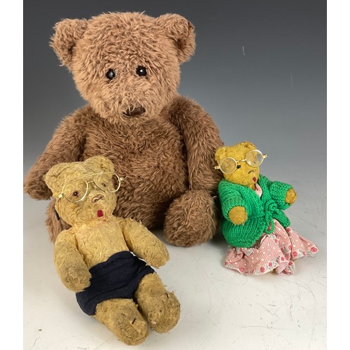 54 - COLLECTION OF VINTAGE BEARS ETC WITH KNITTED ACCESSORIES