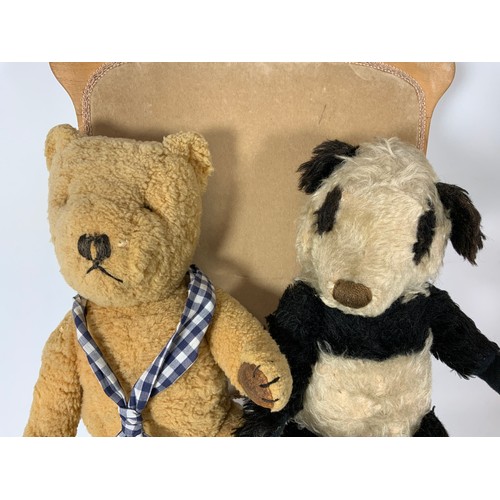 57 - TWO VINTAGE BEARS WITH LEATHER PAWS, PLUS TWO PAIRS OF DOGS AND PUPS, UNUSUAL BLUE DOG & PUPPY WITH ... 