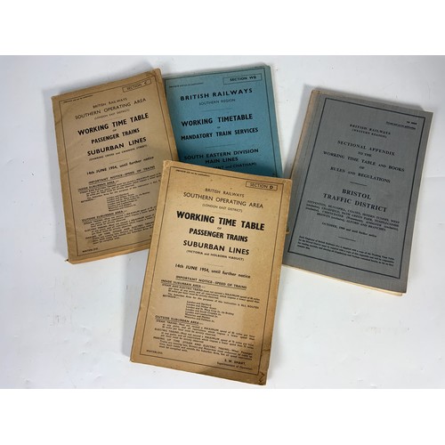 284 - COLLECTION OF 5 BR SOUTHERN TIMETABLES C. 1946-51 & OTHER WORKING TIMETABLES