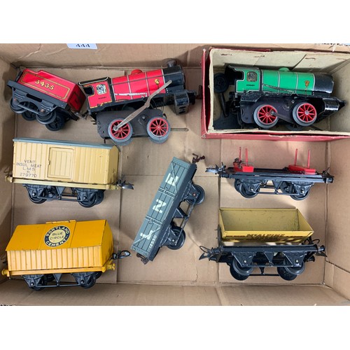 444 - HORNBY 0 GAUGE SELECTION, U/B MO LOCOMOTIVE M1 LOCO BOXED, LMS INSUL VENT VAN, PORTLAND CEMENT, LNE ... 